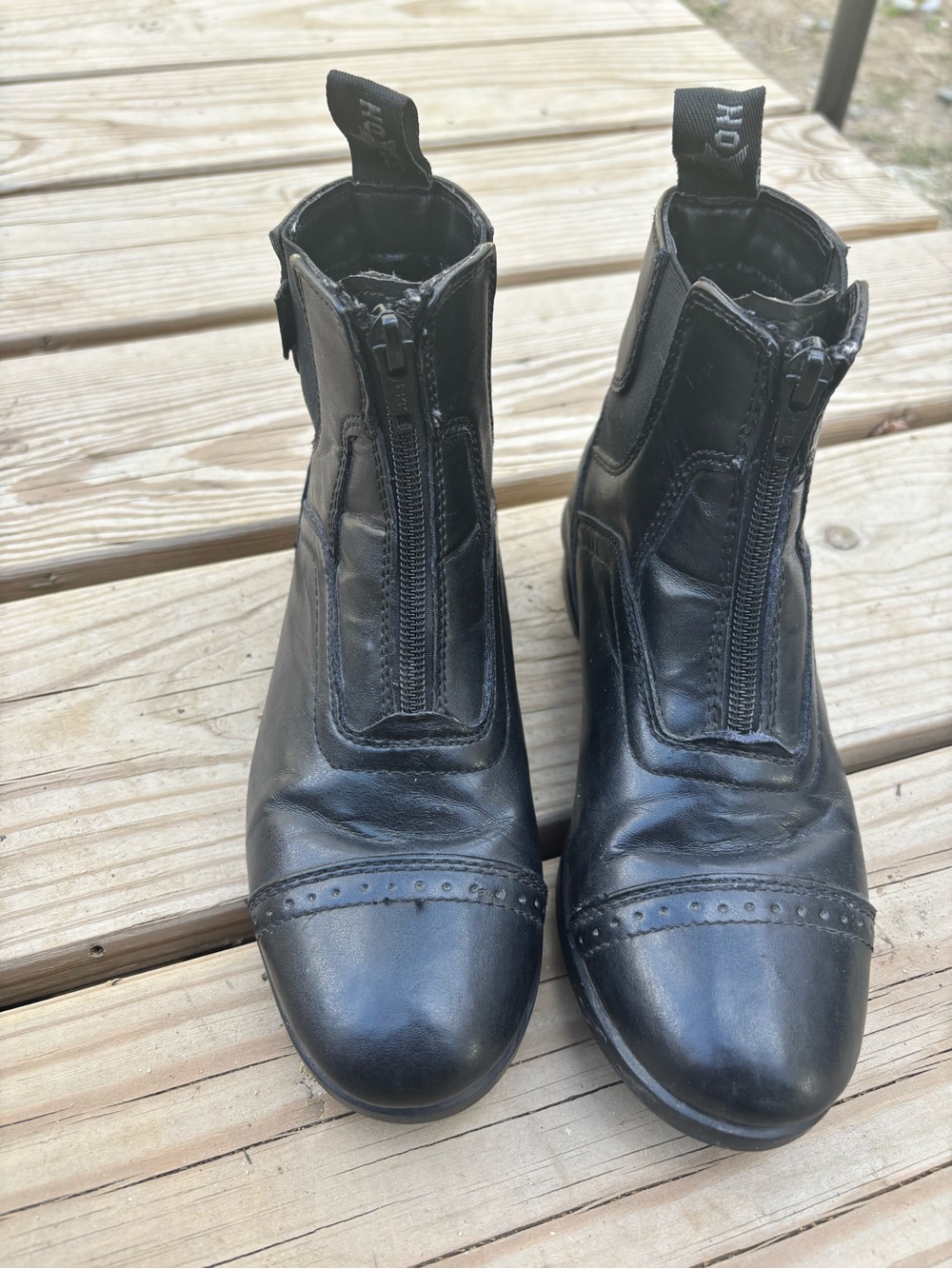 Kids Black Front-Zip Riding Ankle Boots